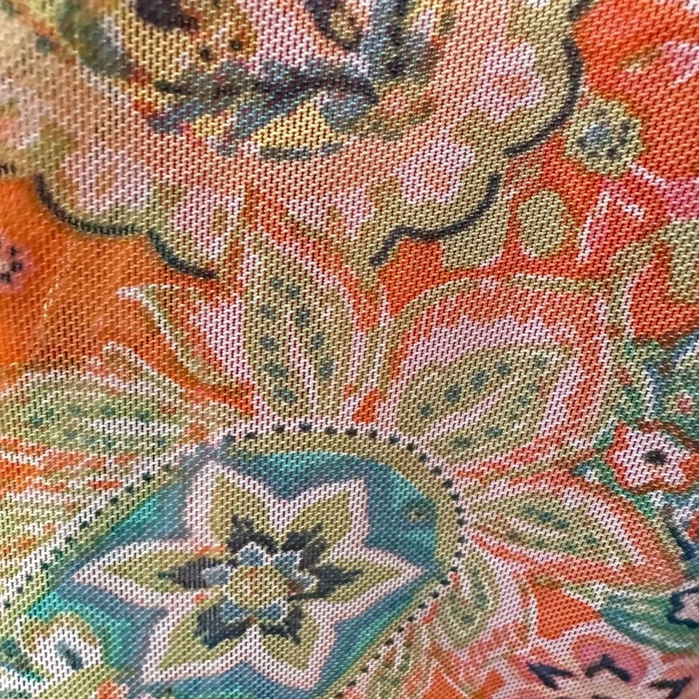 Joie de Vivre Tiered Mesh Midi Dress Women Size M Orange Paisley Smocked Waist - Picture 9 of 13